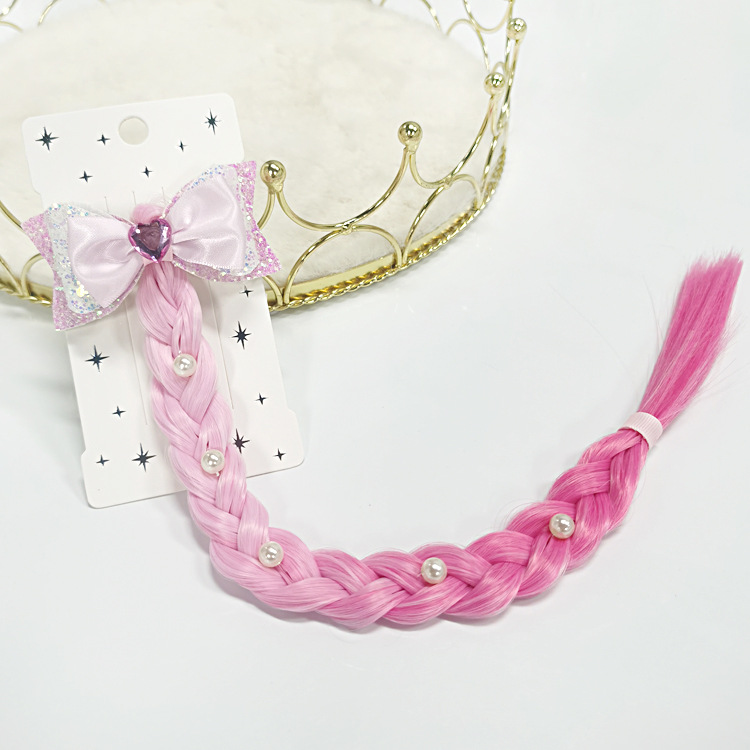 外贸新款公主蝴蝶结假发辫子女童可爱渐变辫发发夹儿童发饰批发详情9