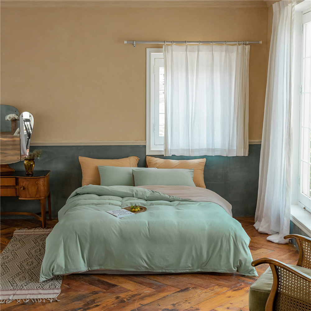 ins Japanese-style solid color all-cotton knitted cotton four-piece set, skin-friendly nude sleeping plain double-layer Indian cotton bed sheet pic 157