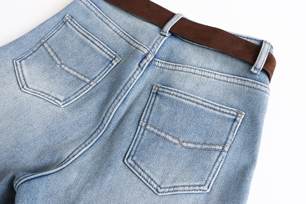 司南修腿型天菜含腰带挂件水洗浅蓝窄版直筒加绒牛仔裤SN8358详情60