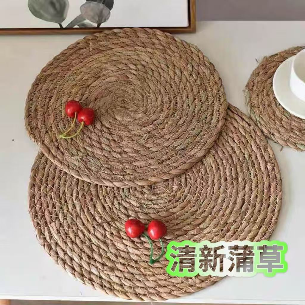 蒲草草编餐垫隔热垫杯垫碗垫餐厅装饰垫子西餐垫日式桌垫圆形坐垫详情1