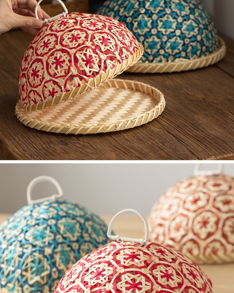 手工藤编南洋风果盘面包筐圆形带盖子防虫餐桌罩子水果剩饭剩菜伞详情8