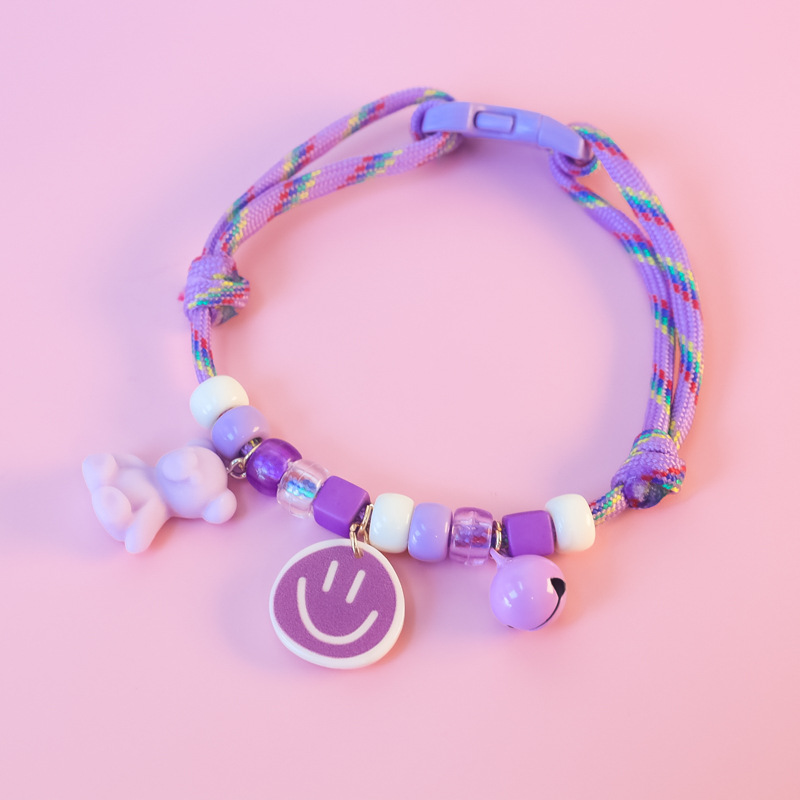 Cross-border Amazon pet cat and dog collars, color-blocking woven necklaces, adjustable heart-shaped smiling faces, bee cola pic 14