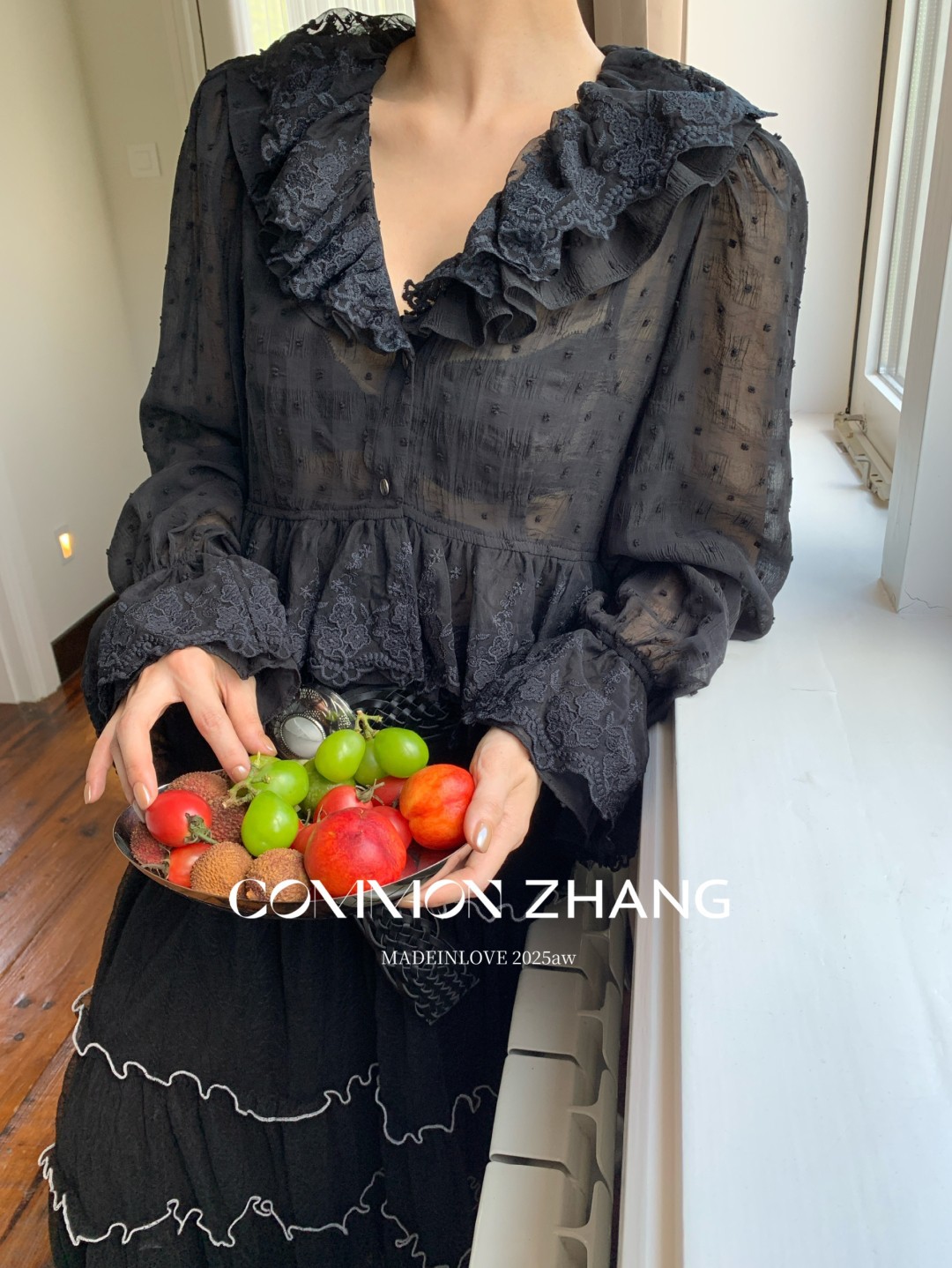 CZ ZHANG Early Autumn French sweet Lace collar flared sleeves see-through polka dot shirt for women B33039 pic 27