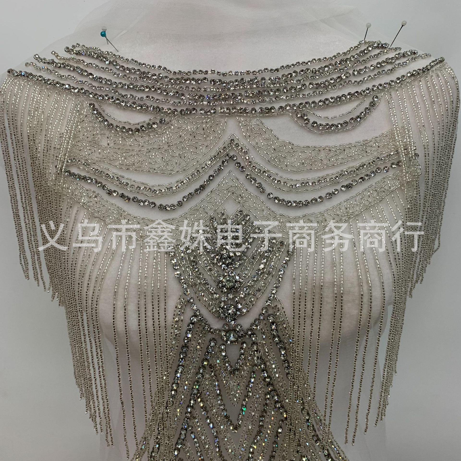 Double-layer tassels, hand-stitched, heavy floral applique, crystal rhinestone patch, wedding dress, Latin dance fashion show pic 2