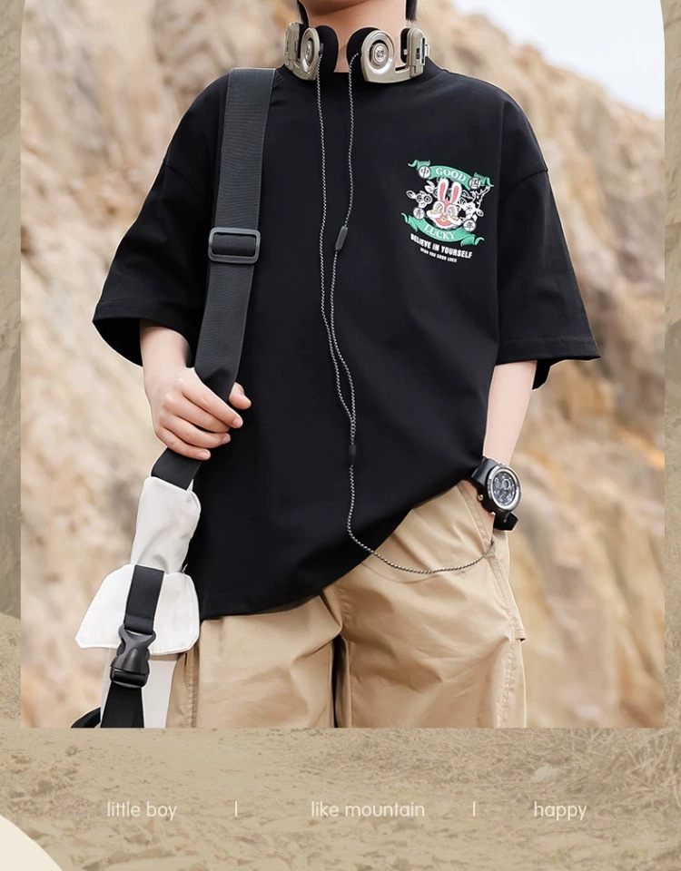 Guizao mid-big kid verano de algodón camiseta de manga corta 2025 nuevo zhang hombre chica negro hermoso vestido de verano red guizao T pic 4