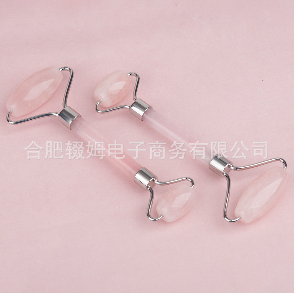 天然粉晶玉石滚轮按摩器刮痧板脸部眼部全身拔筋棒美容按摩工具详情11