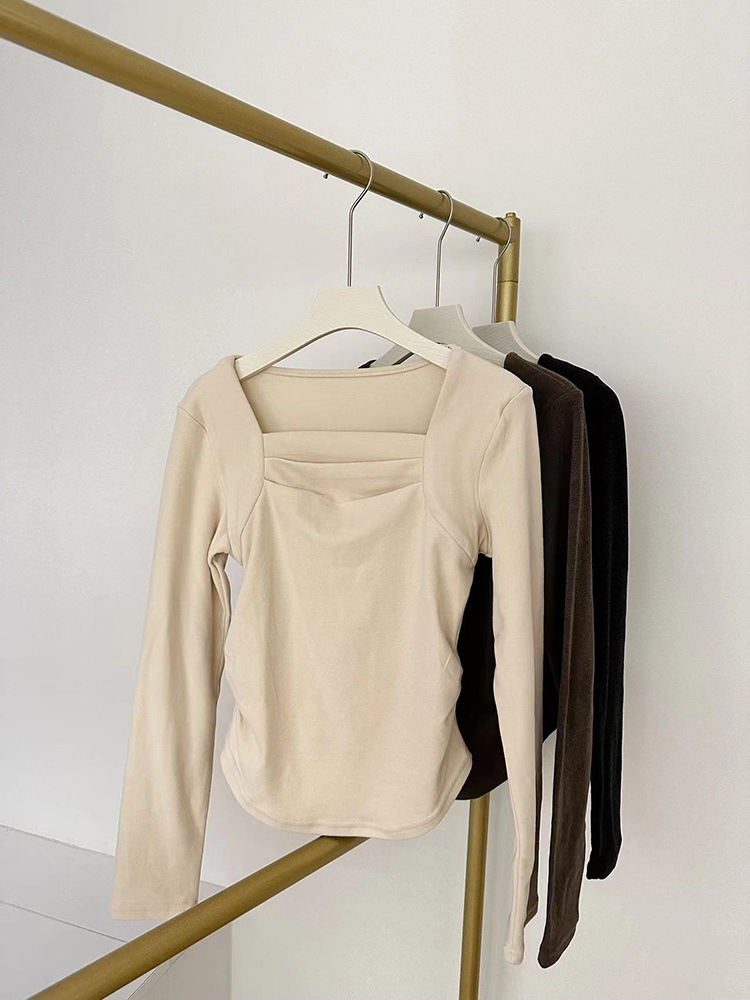 磨毛长袖t恤女秋冬内搭修身方领锁骨德绒打底衫短款上衣2024新款详情8