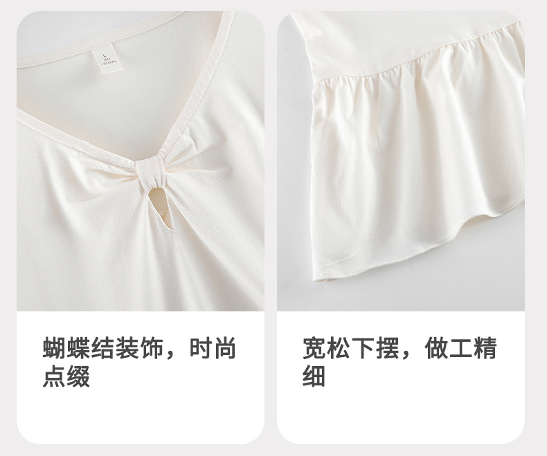 A light short-sleeved casual summer dress with a chest cushion for women. It can be worn as a mid-length skirt. It is made of modal cotton for summer home wear pic 23