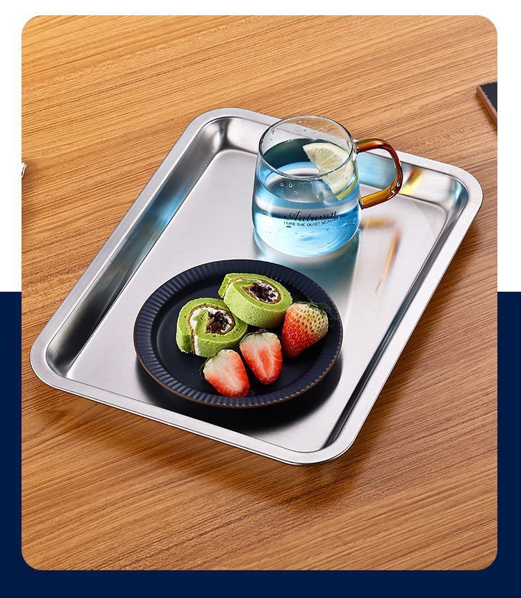 Extra-thick stainless steel flat base square plate baking tray, commercial steaming rice plate tray, dinner plate and vegetable plate pic 14