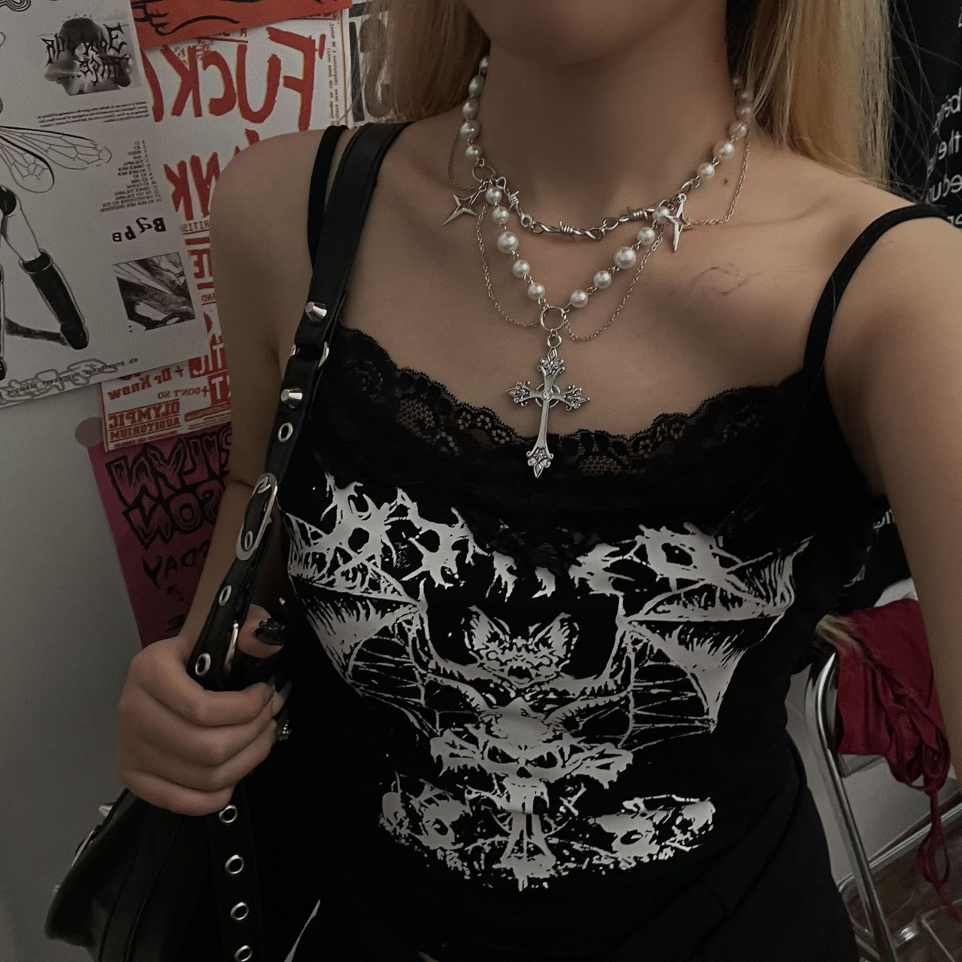 Cool and retro dark cross beaded necklace, a niche long subculture hot girl beaded high-end sweater chain pic 14