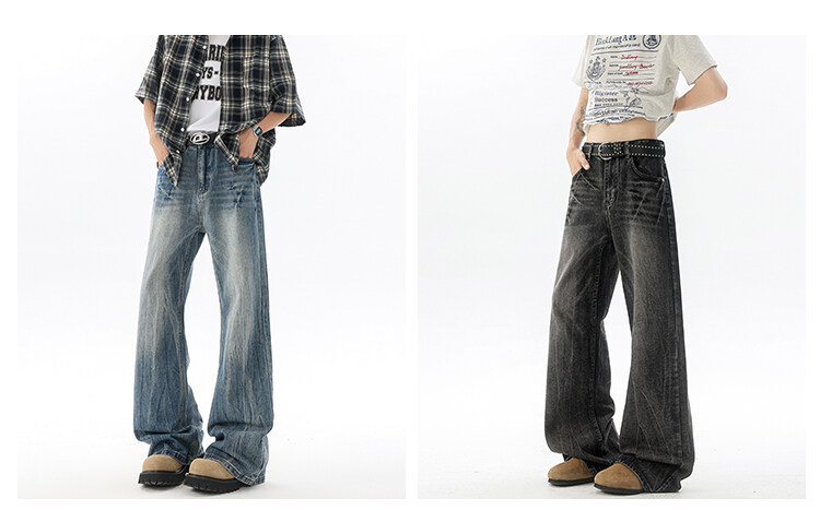 190高个子加长牛仔裤cleanfit闪电裂纹男款潮牌设计感直筒微喇裤详情1