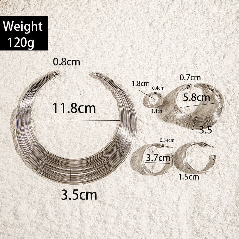 亚马逊跨境个性多层铁弹性蛇骨麻花项圈手链朋克风夸张首饰套装女详情19