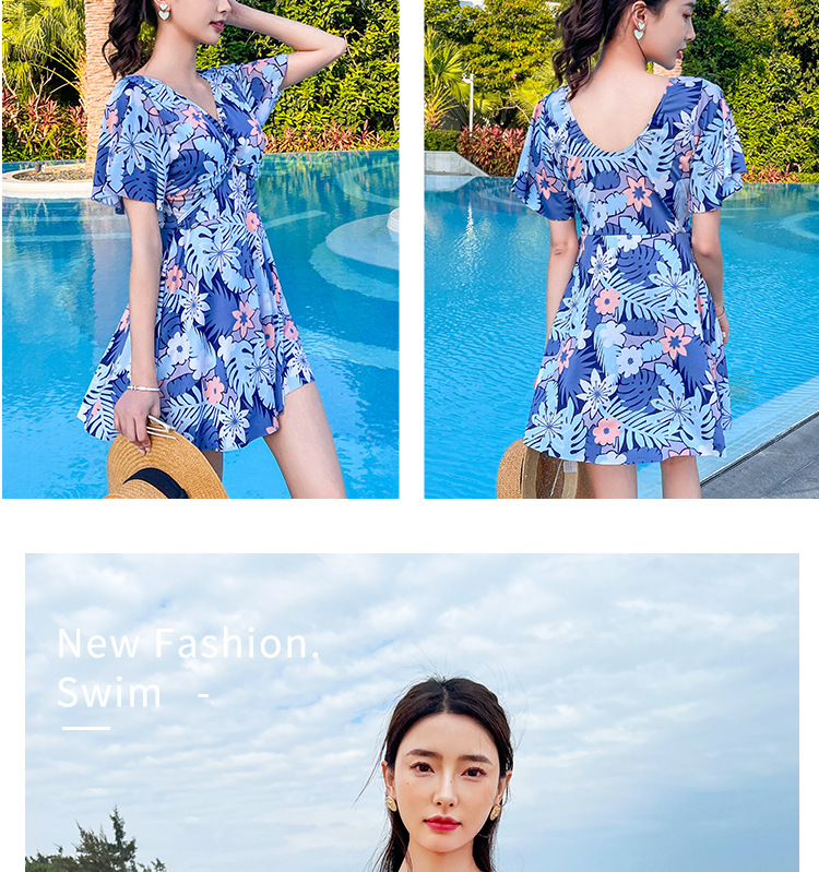 胖MM泳衣大码显瘦时尚碎花裙式泳装连体保守妈妈款游泳衣批发-028320详情21