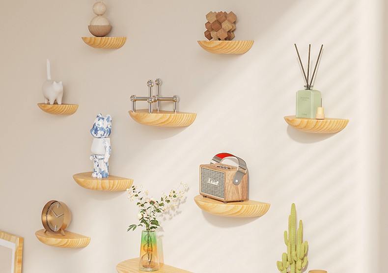 免打孔半圆实木隔板墙上置物架装饰北欧壁挂式客厅电视墙网红家居详情7