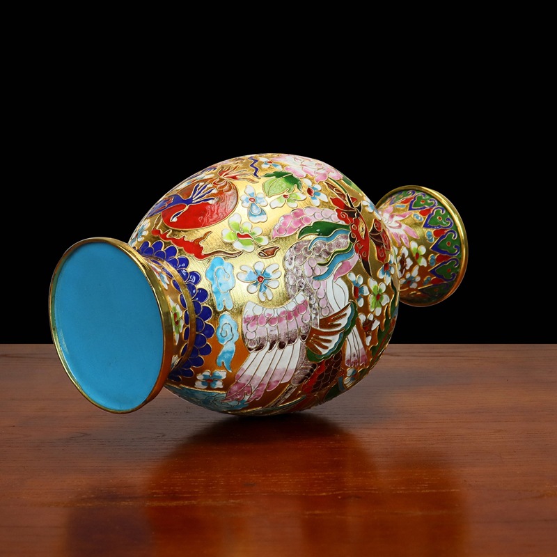 Fine workmanship Beijing Jingtai Blue Vase, gift, cloisonne enamel filigree silver blue, 15-inch dragon and Phoenix Zhou ware Lei vase pic 4