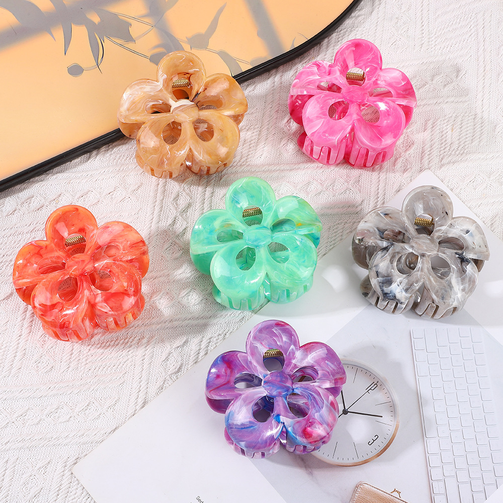 2025年夏季新款多巴胺大理石纹发夹饰品抓夹紫荆花高级感鲨鱼夹详情26