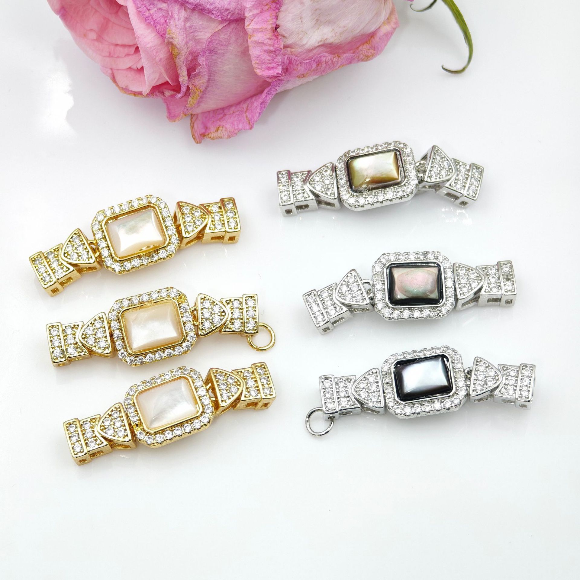 Pearl necklace, ingot clasp, cashew nuts, white scallops, diy accessories, handcrafted end connection clasp, bracelet, stick press clasp pic 20