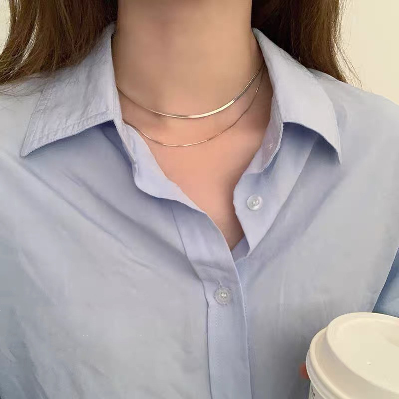 钛钢不掉色！双层叠戴蛇骨细项链女小众设计高级感素链锁甜酷骨链详情2