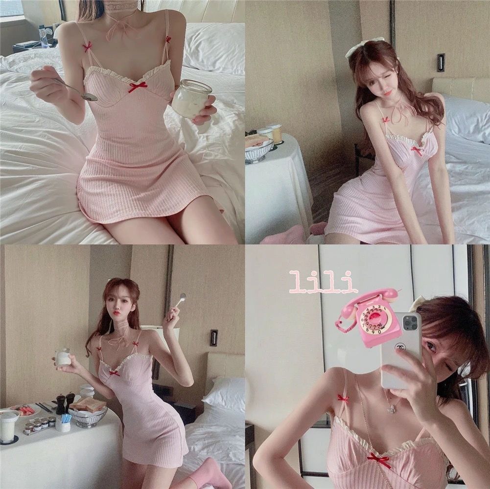 港风夏季女chic性感紧身吊带裙子可盐可甜纯欲修身短裙粉色连衣裙详情12