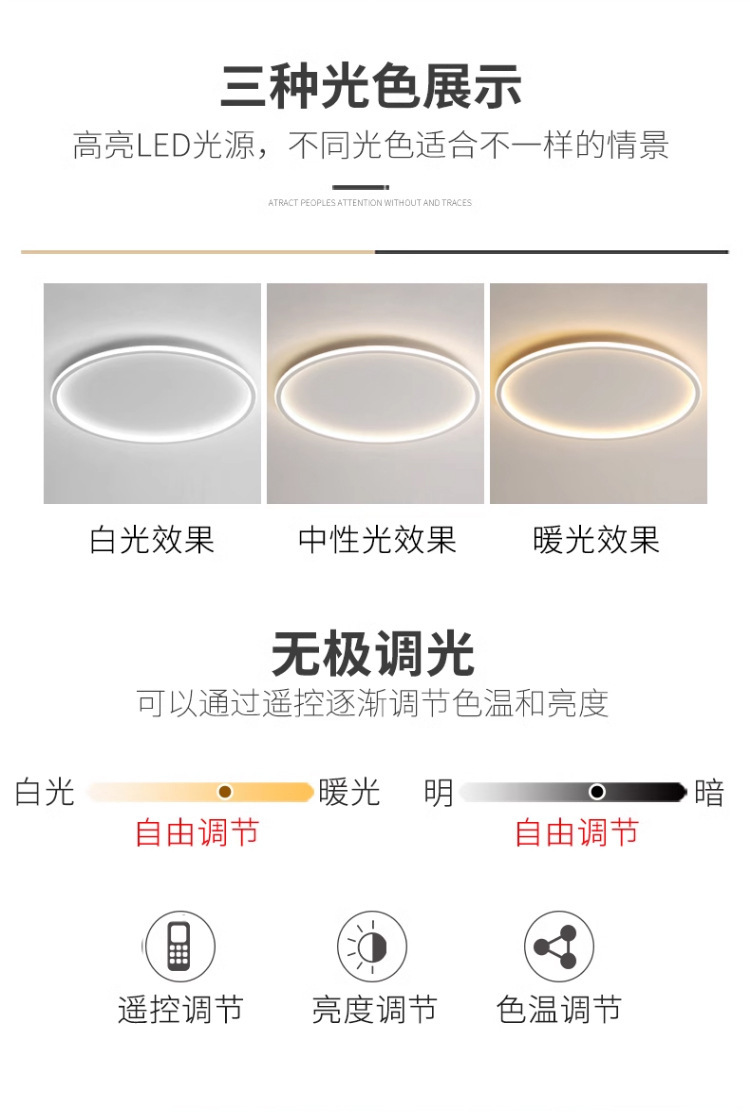 新款纤薄LED吸顶灯 创意超亮现代简约卧室灯圆形儿童房书房照明灯详情9