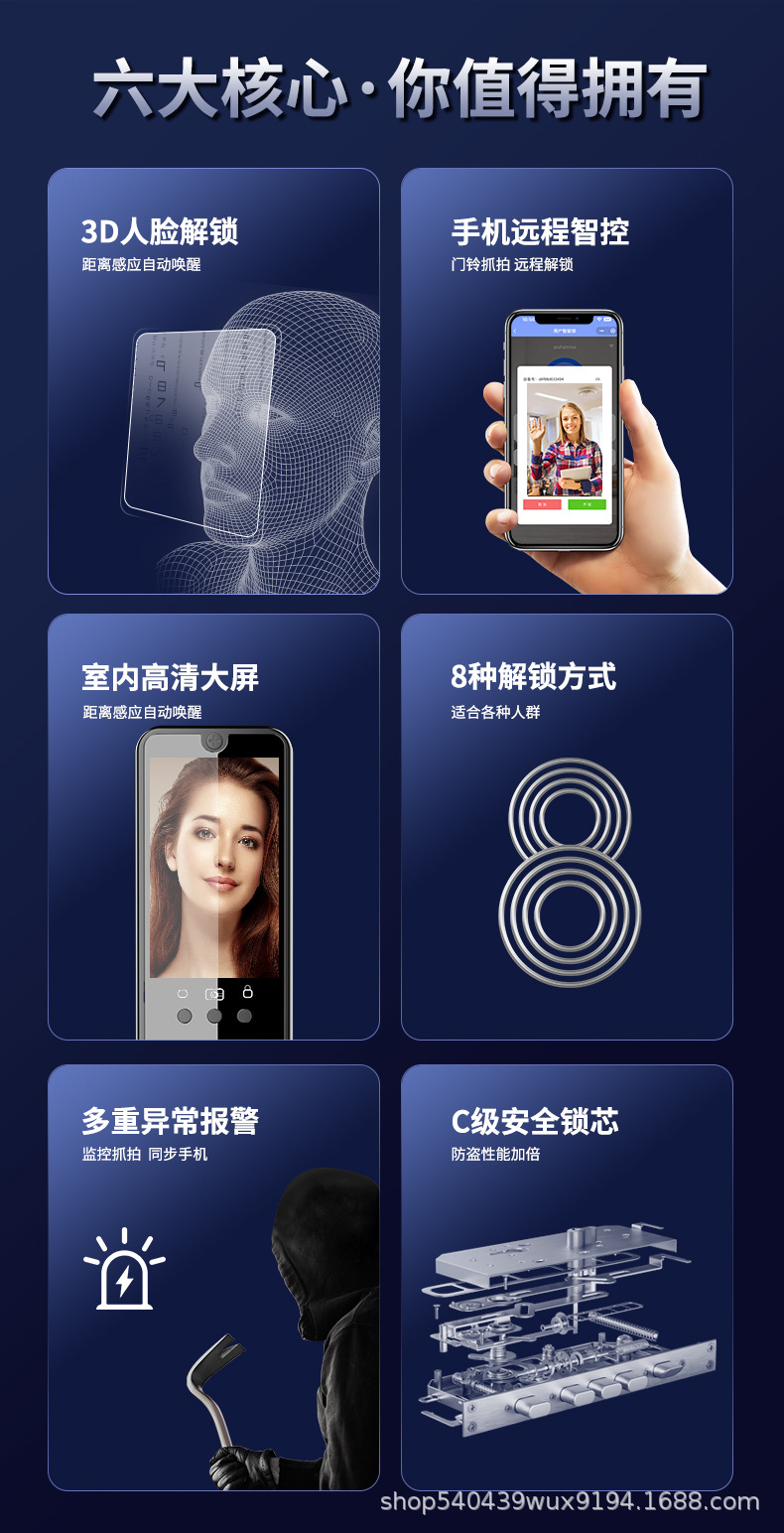 宝马智能锁全自动3D人脸识别指纹锁猫眼可视家用密码锁源头工厂详情2