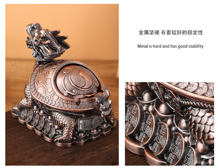 欧式金属大号烟灰缸家用客厅轻奢个性办公室防飞灰带盖烟缸摆件详情6