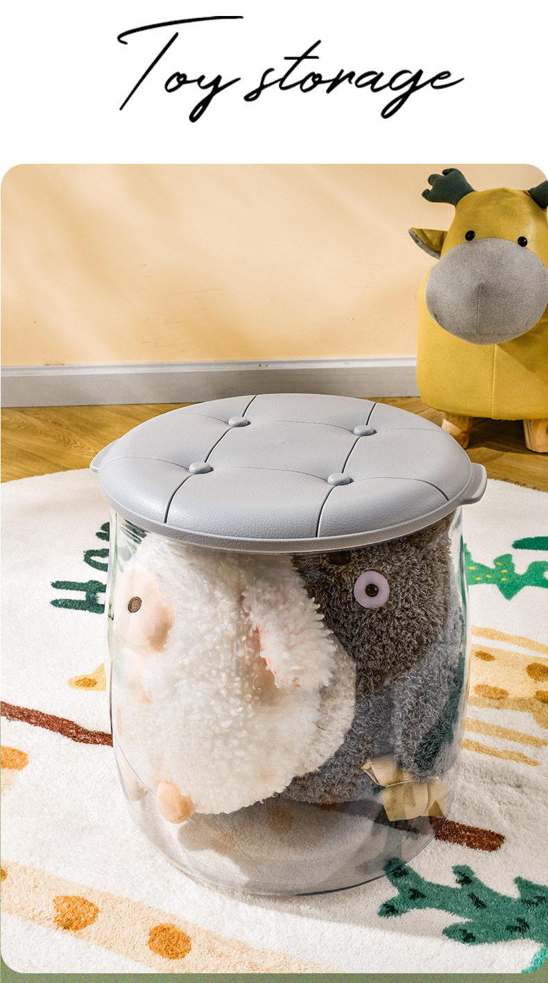 塑料透明多功能儿童玩具玩偶收纳凳带盖客厅换鞋凳储物公仔收纳桶详情11