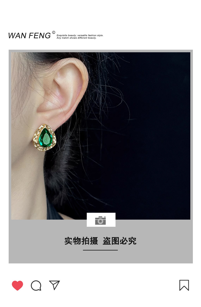 925 retro light luxury inlaid teardrop-shaped grandmother zirconia stud earrings with a unique design sense and a heavy industry style, vintage accessories pic 49