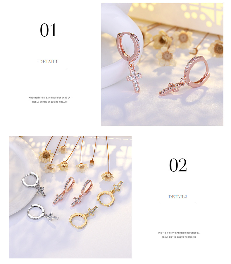 KIMOJ新款耳饰KIMOJ新款耳饰跨境热卖十字架锆石耳扣男女个性耳钉街头耳环新潮款嘻哈说唱配饰详情5
