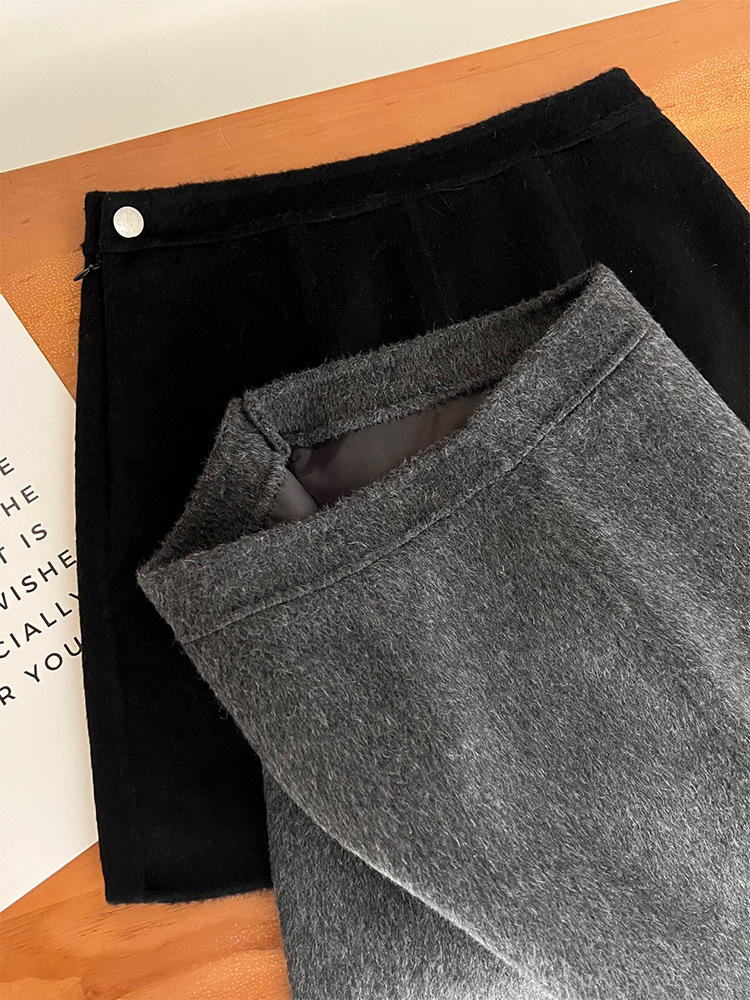 Four Beauties Slimming 100% short plush woolen A-line short skirt for women 25 winter New minimalist half skirt 9442 pic 47