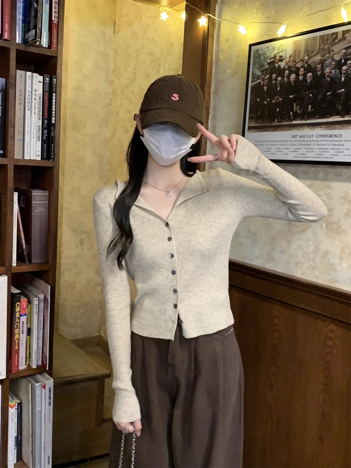 法式翻领长袖针织开衫女秋季2024新款小众设计感修身打底短款上衣详情23