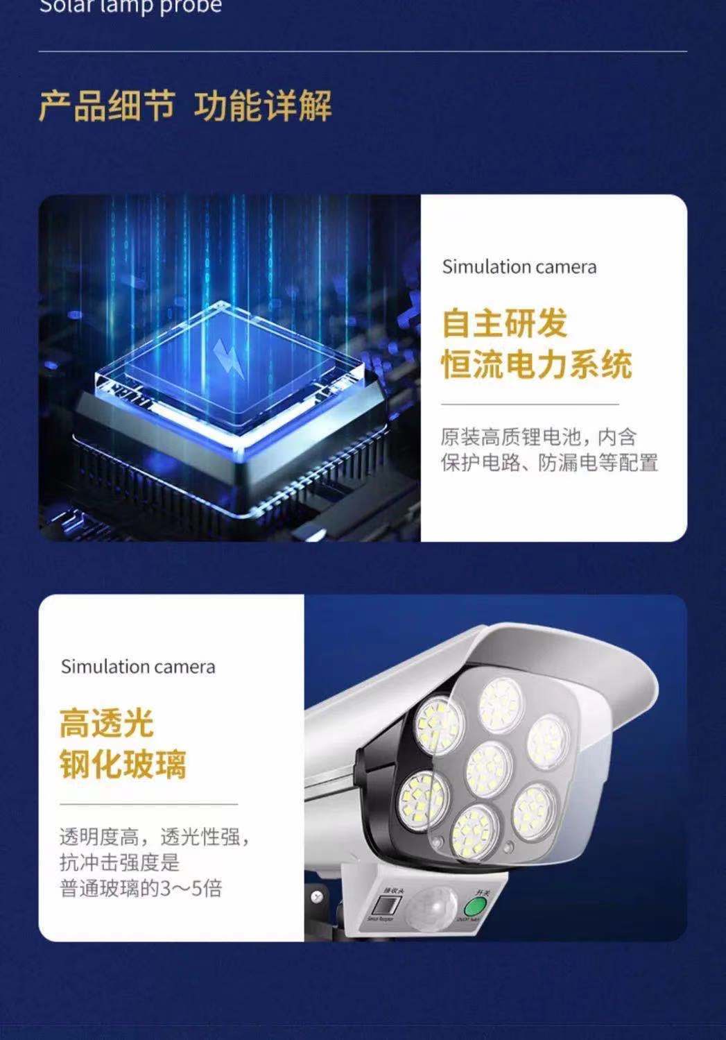 太阳能庭院灯仿真摄像头监控壁灯天黑自动亮人体感应灯防贼灯路灯详情11