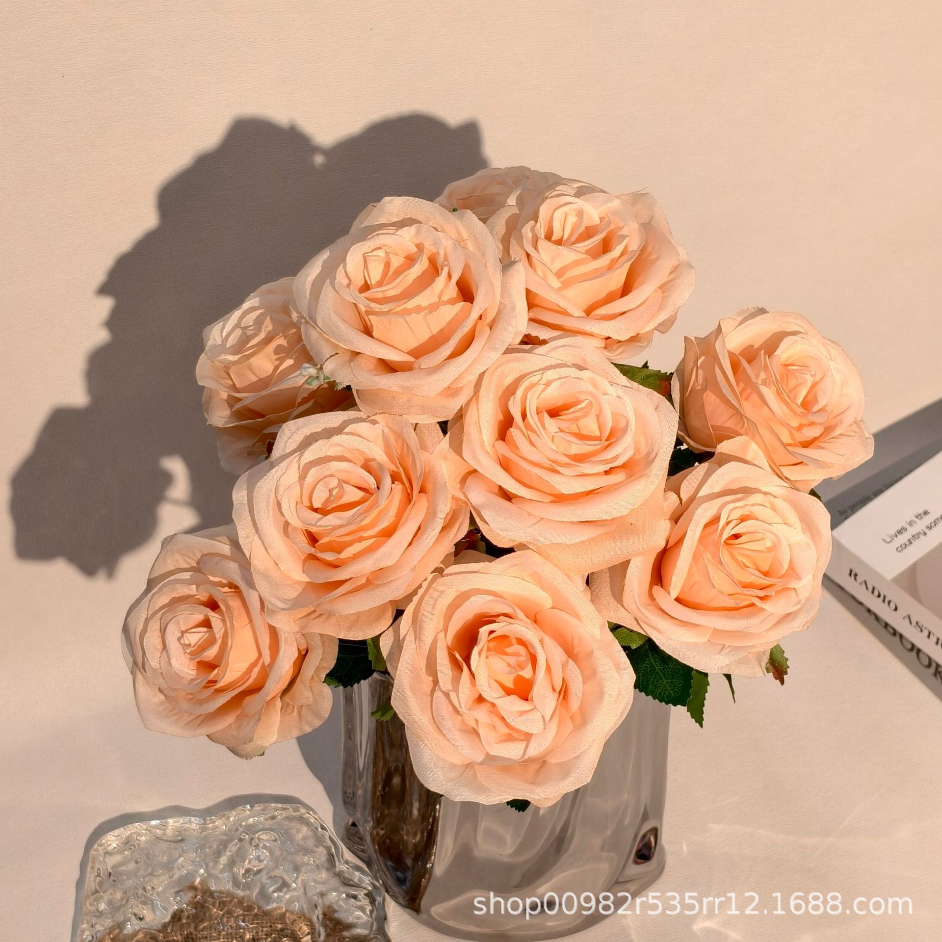 厂家批发10头玫瑰仿真花婚庆婚礼堂装饰玫瑰花假花外贸跨境西洋玫详情18