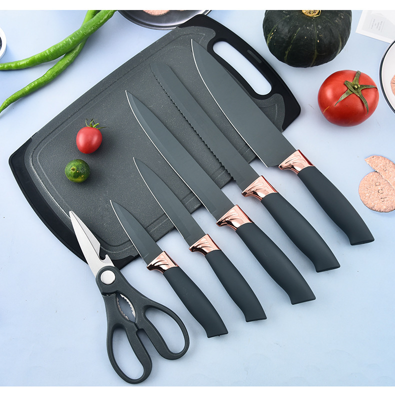 Kitchen knife set, silicone kitchenware, rose gold 18-piece set, cooking knife storage bucket, wooden handle silicone kitchenware set pic 21