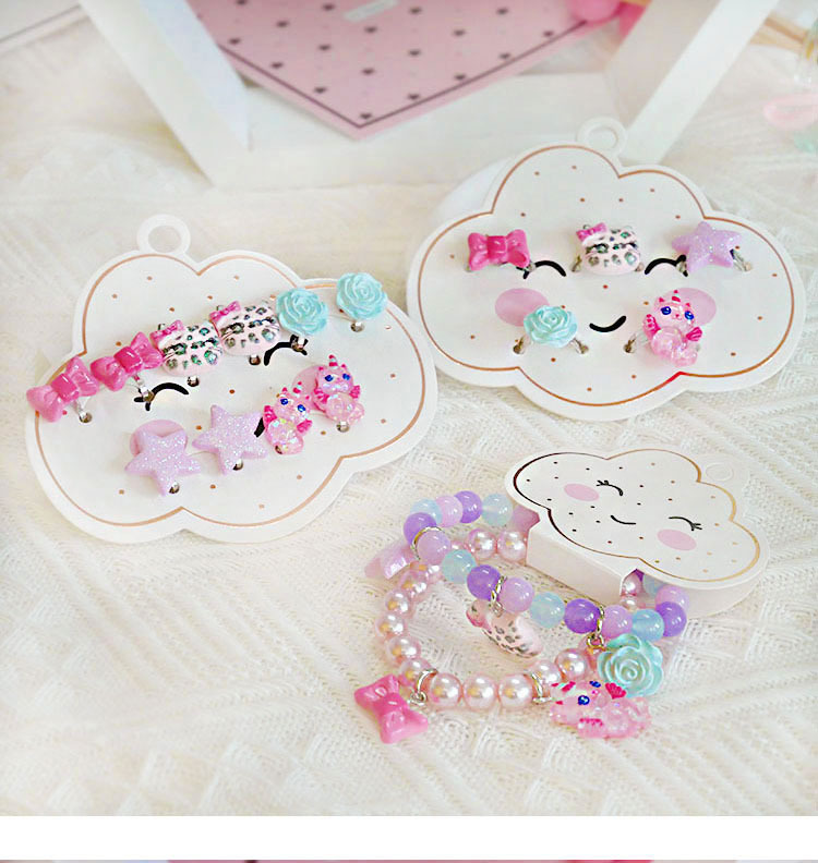 欧美外贸新款儿童首饰卡通火烈鸟冰淇淋星星蝴蝶结手链戒指耳夹详情2
