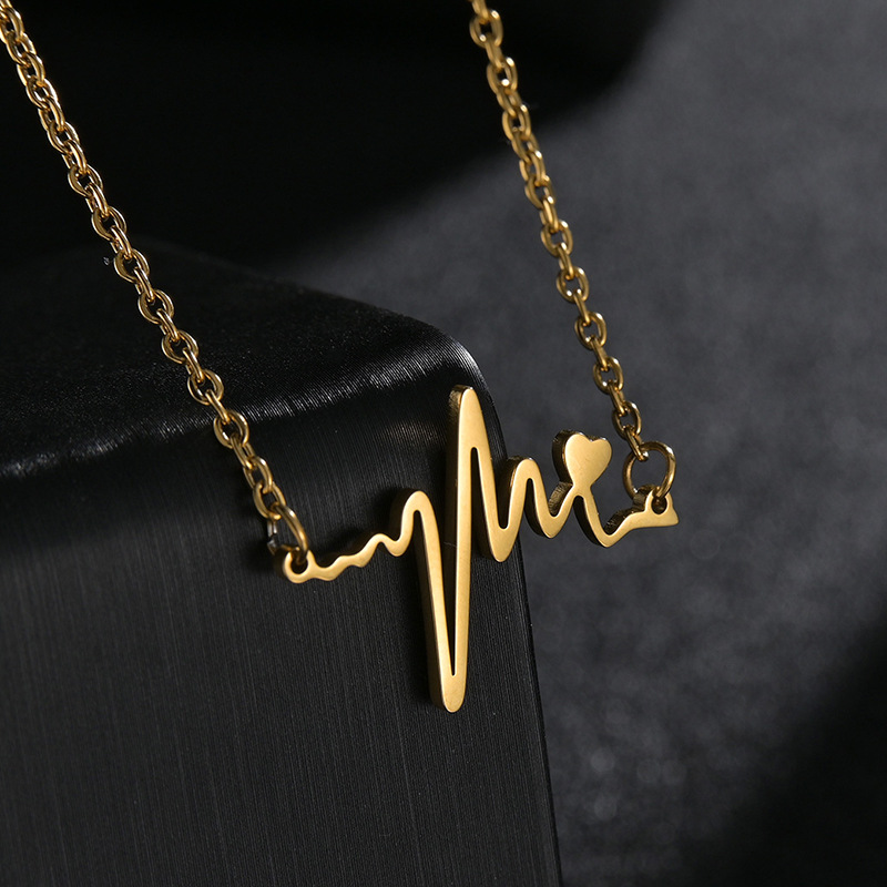 European and American popular accessories: simple, fashionable, neutral and versatile. Couple heartbeat heart titanium steel necklace, electroplated and non-fading pic 4