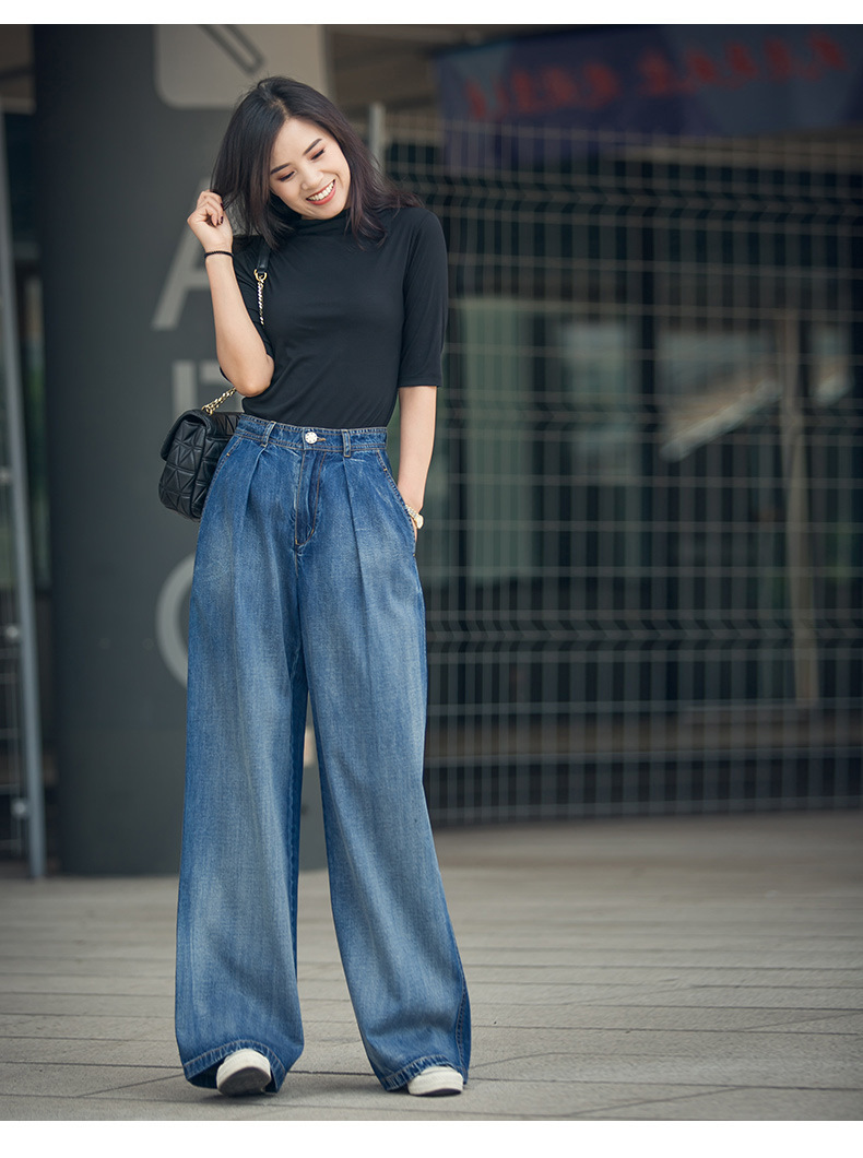 阔腿牛仔裤女高腰拖地重工洗水撞色直筒显腿长盖脚面宽松3025详情20