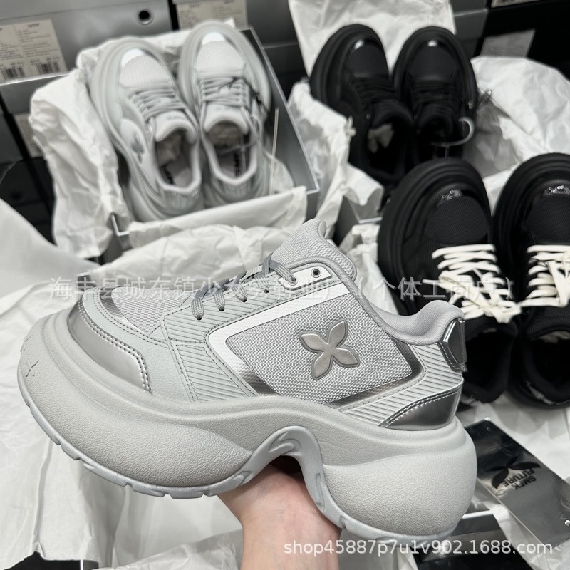 高版本2024新款涟漪网面厚底休闲鞋系带运动鞋女鞋十字花老爹鞋女详情16