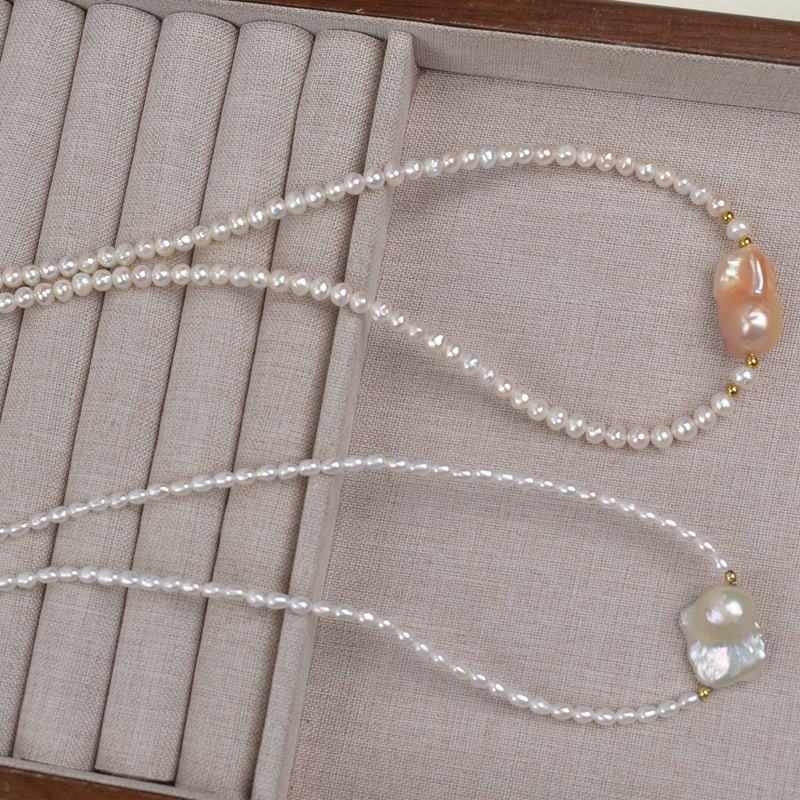 Natural rice-grain freshwater pearl necklace for women, light luxury, niche design, high-end Baroque pendant, neckchain, bone chain pic 10