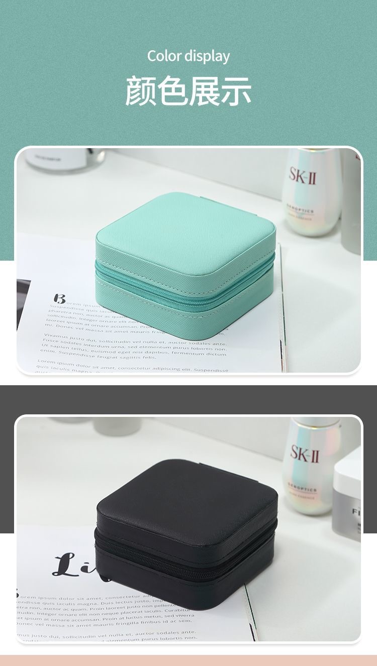 Portable jewelry box, mini zipper bag manufacturer, leather stud earrings, necklace and ring, exquisite storage jewelry box pic 4