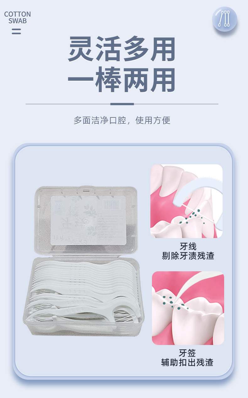 家用一次性塑料牙线棒牙签弓形剔牙线盒装30支口腔清洁牙线jp277详情6