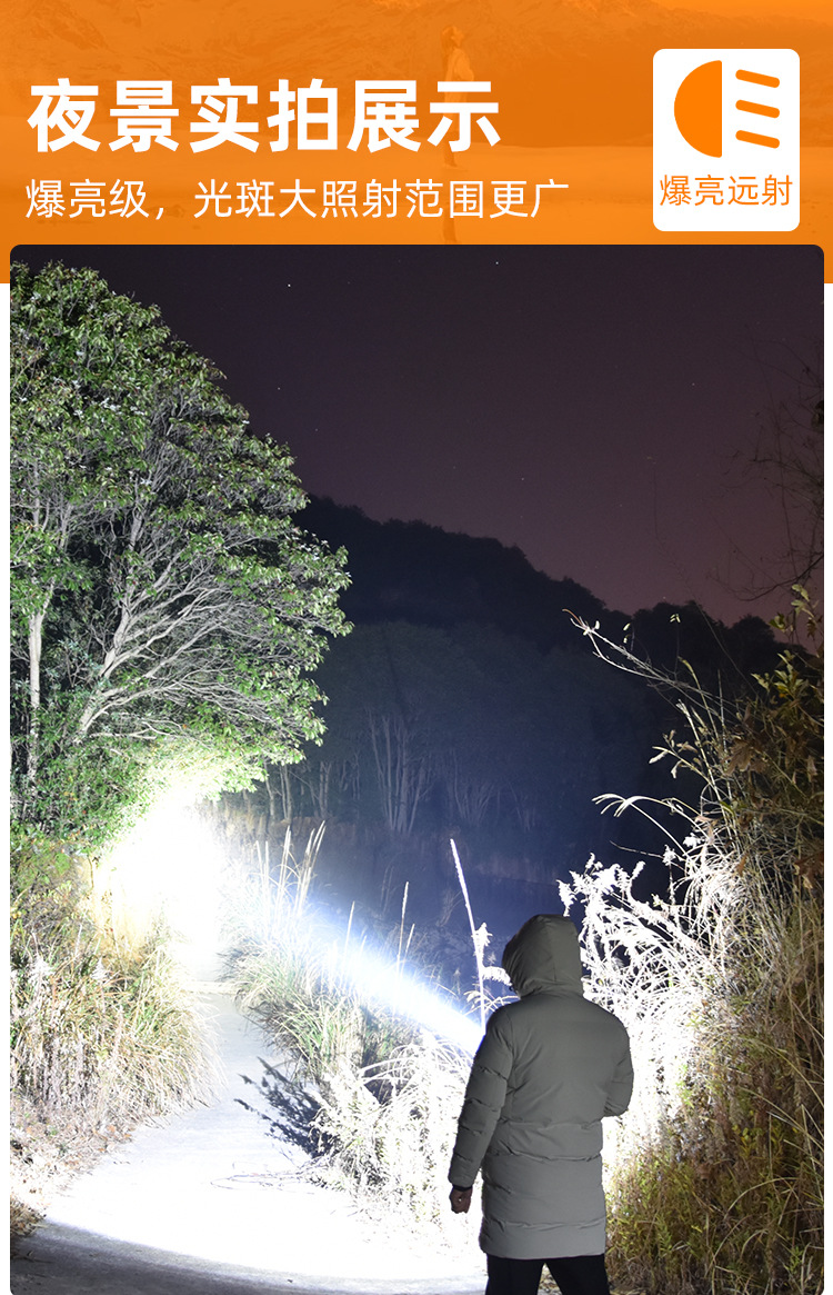 新款强光LED手电筒COB泛光工作灯USB充电户外便携家用应急探险详情7