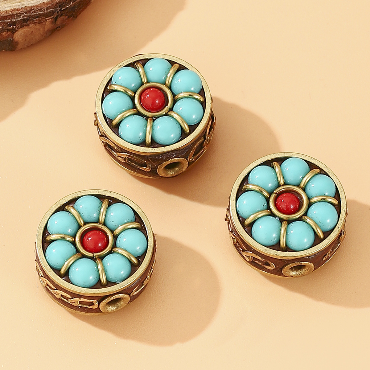 Tibetan-style Nepalese turquoise copper beads DIY, retro ethnic style flower spacer beads, bucket beads accessories, loose beads pic 3