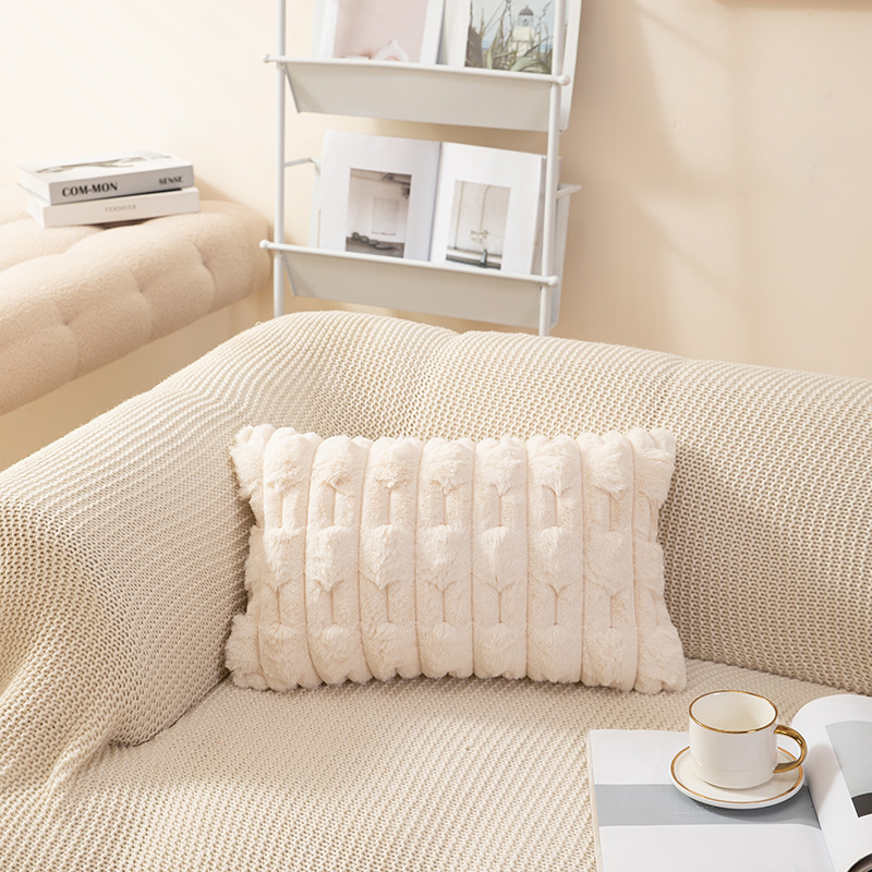 北欧ins风纯色链条编花胖条抱枕套兔毛绒床头沙发靠枕多色可选详情37