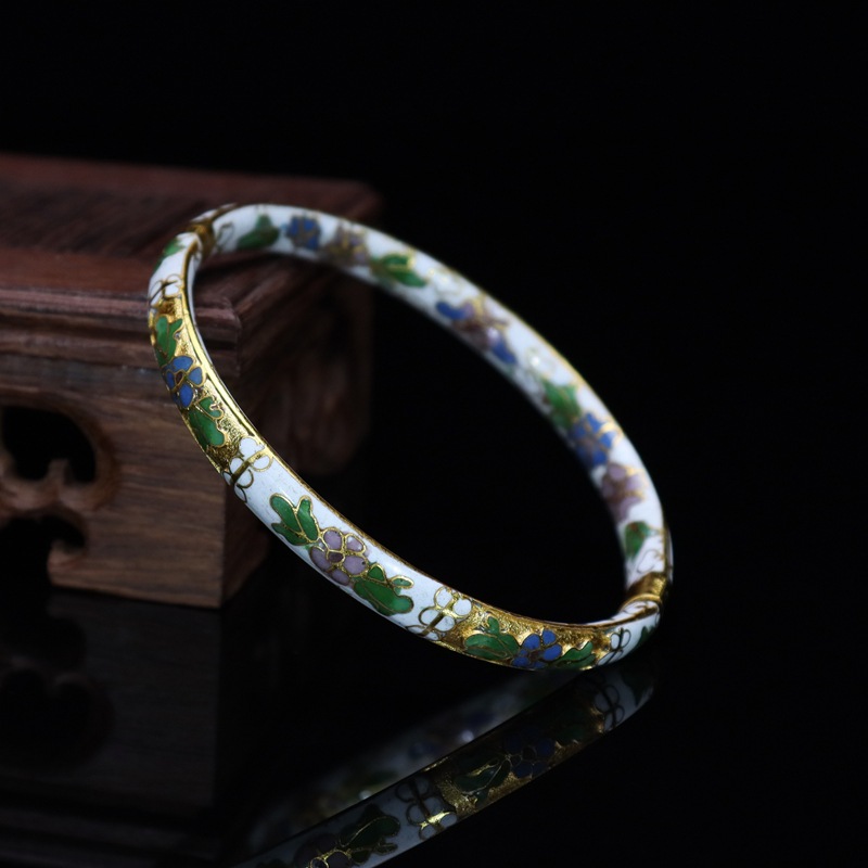 Beijing Cloisonne vintage collectibles, classical ethnic style copper body cloisonne enamel jewelry, semi-gold base bracelet pic 3