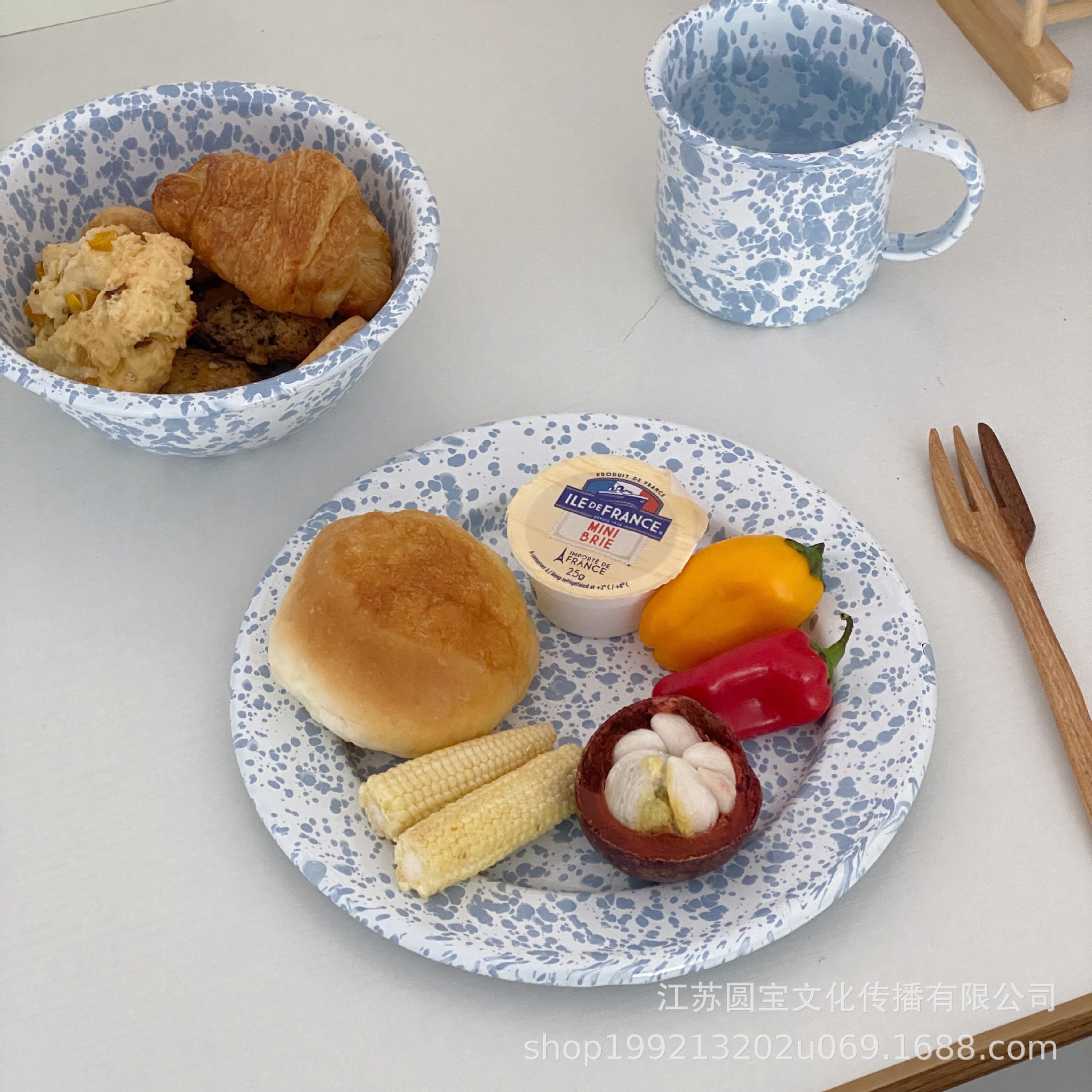 韩国ins同款复古泼墨搪瓷餐具套装搪瓷碗马克杯盘详情18