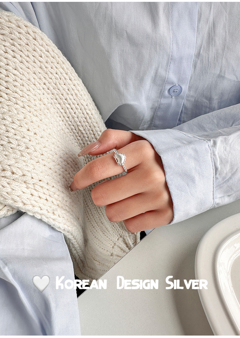 S925纯银拉丝爱心镂空戒指叠戴指环女韩版ins风小众设计款戒指详情3