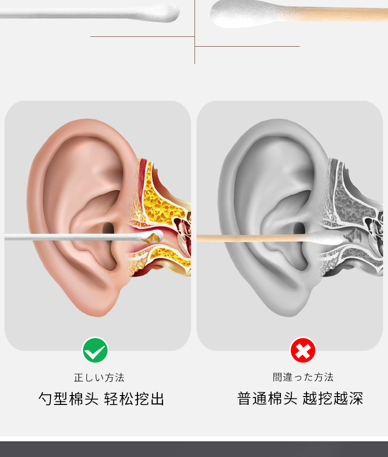 小瀚仔螺旋耳勺棉签二合一挖耳勺双头棉花棒一次性清洁黑色棉棒详情9