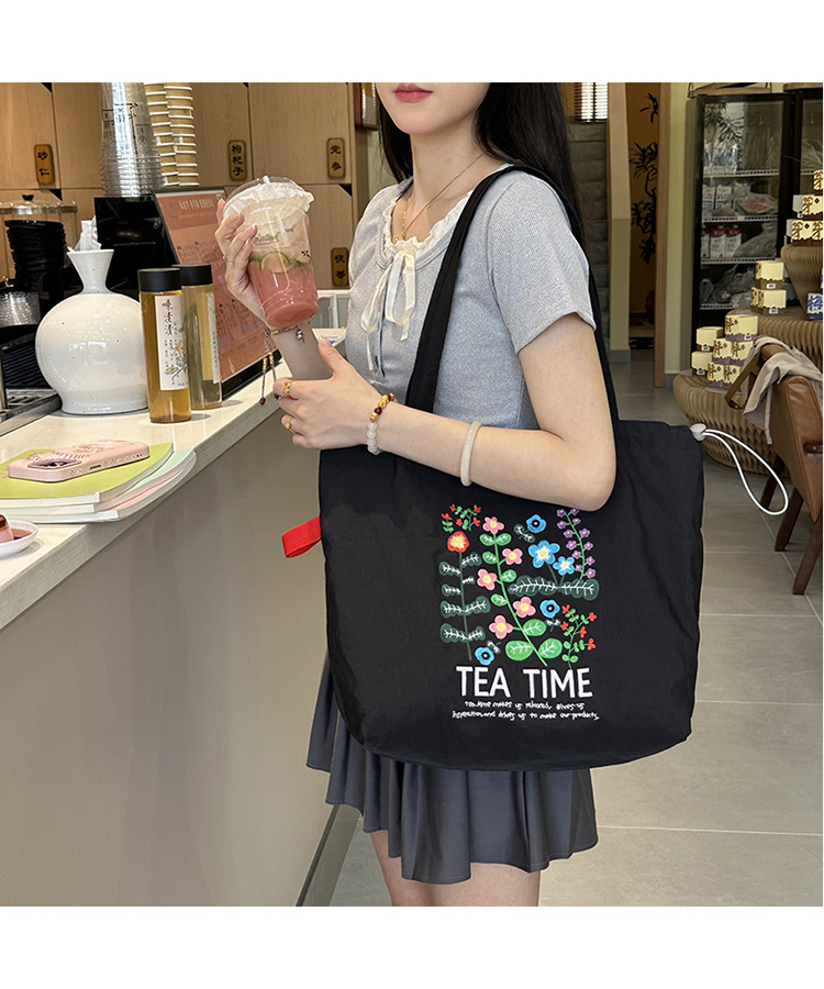 跨境外贸鲜花植物气质印花帆布包原宿单肩包学生时尚手提袋现货详情15