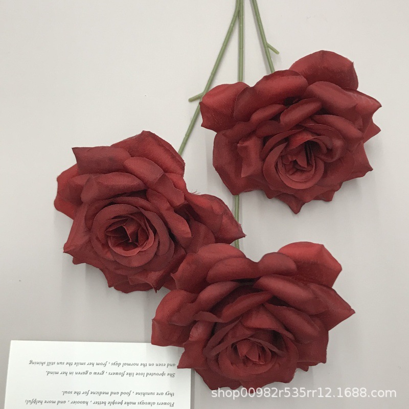 婚庆仿真3头钻石玫瑰花绢布家居软装摆件假花婚礼堂路引插花排束详情12